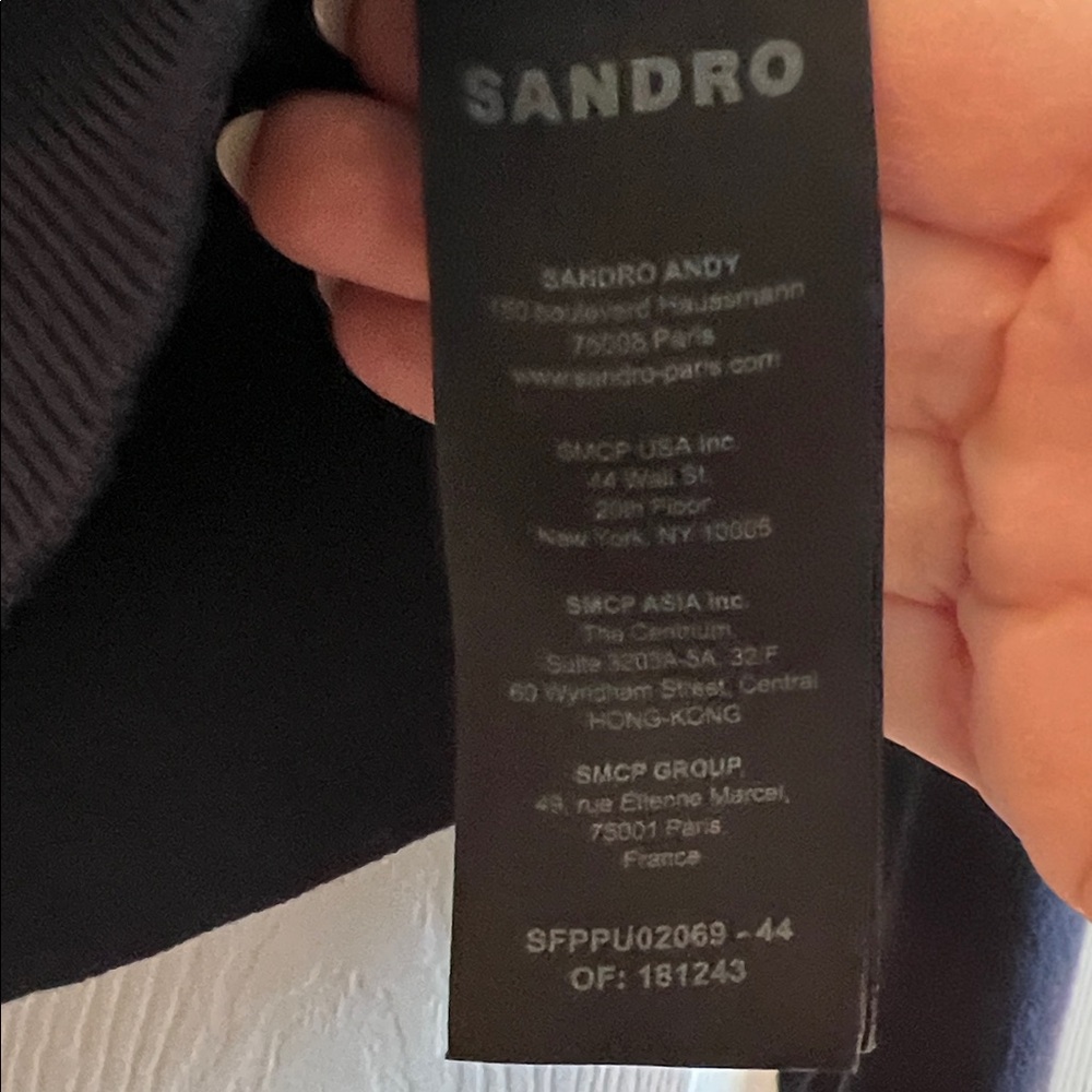 Sandro Navy Sweater with Gold Button Accents and a Black Chenille Collar - Picture 4 of 4